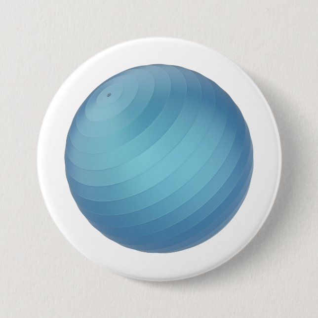Blue exercise ball 3 inch round button (Front)