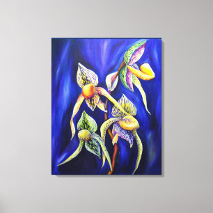 Blue Exotic Tropical Orchids Lady Slipper Canvas Print