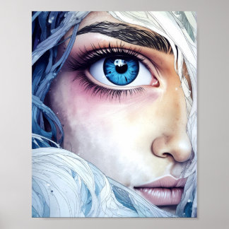 Blue Eye Close-Up Fantasy Portrait Poster