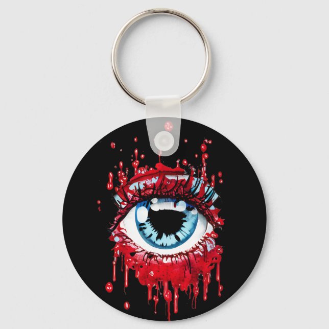 Blue Eye Dripping Blood horror art Keychain (Front)