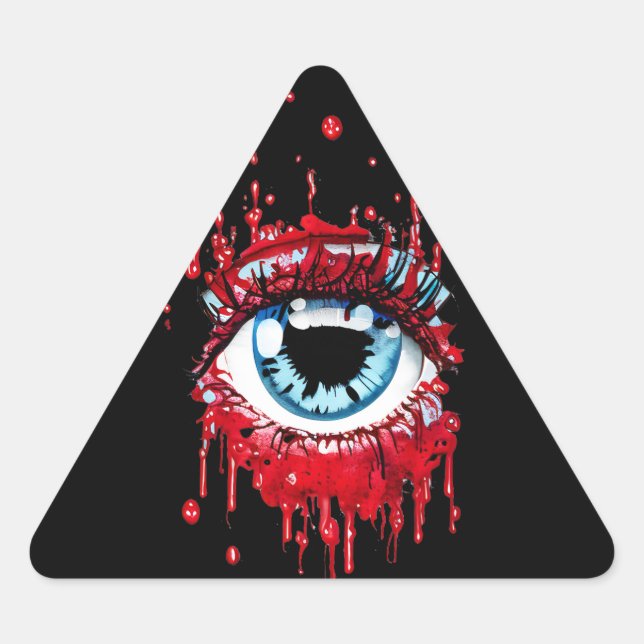 Blue Eye Dripping Blood horror art Triangle Sticker (Front)