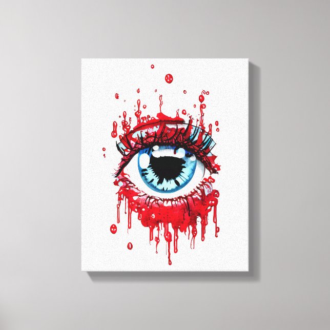 Blue Eye Dripping Blood horror dark goth art Canvas Print (Front)