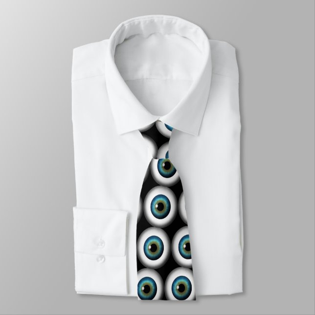 Blue Eye Eyeballs Cool Custom NeckTies Cravate noi (Attaché)