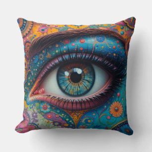 Blue Eye Floral Surreal Abstract Artistic Style 👁 Throw Pillow