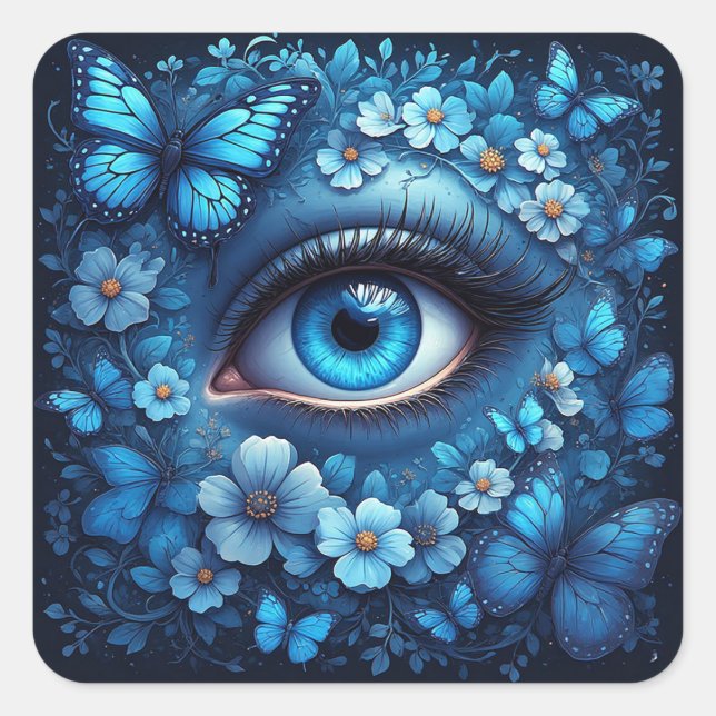 Blue Eye Flower Butterfly Protective Symbol Square Sticker (Front)