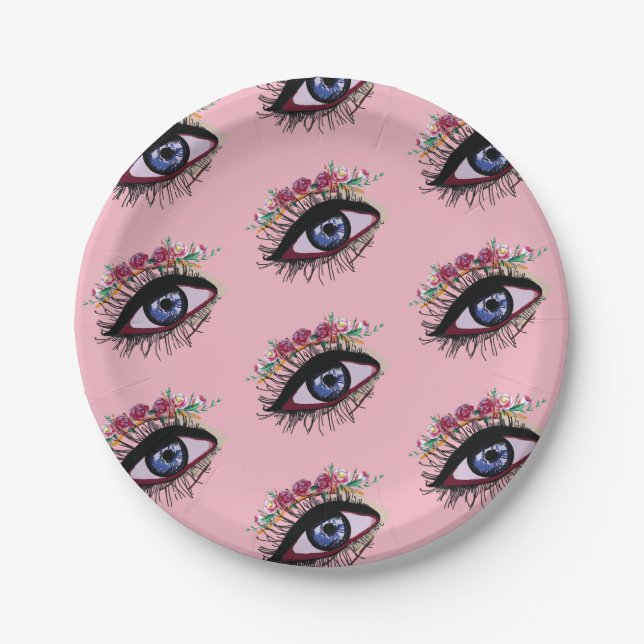 Blue Eye & Flower Custom Paper Plates (Front)