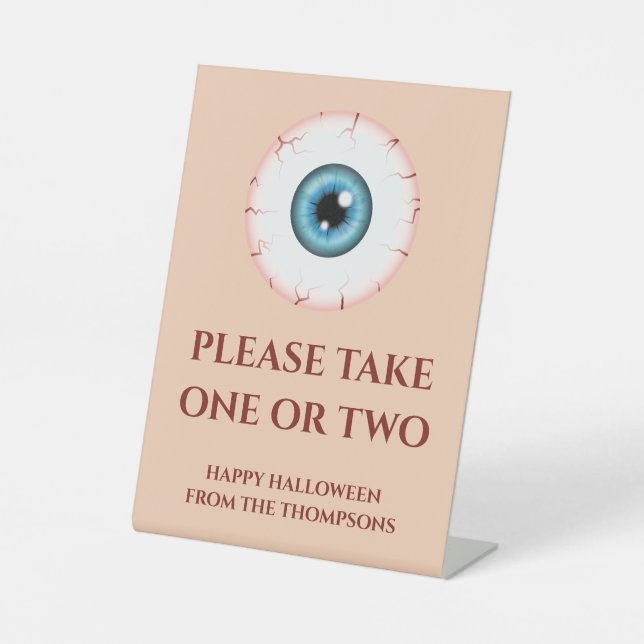 Blue Eye Halloween Trick Or Treaters Candy Note Pedestal Sign (Front)