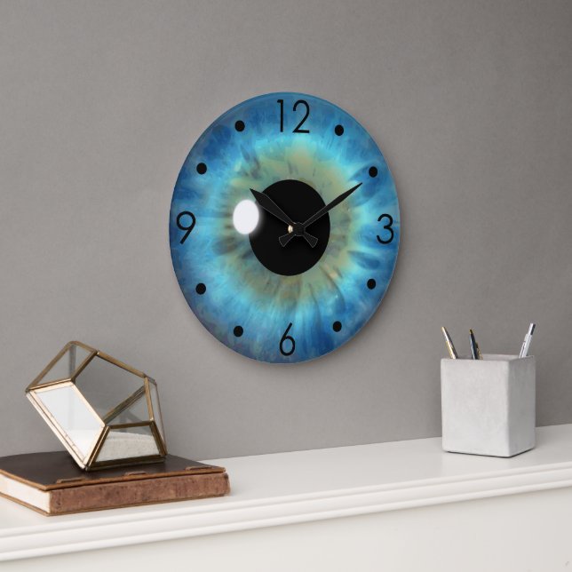 Blue Eye Iris Eyball Personnalisé Grande horloge r (Bureau)
