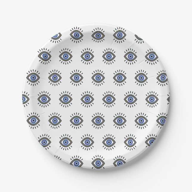 Blue eye protection from bad energy, evil eye paper plate (Front)