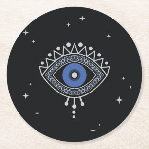 Blue eye protection from bad energy round paper coaster