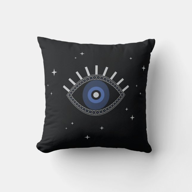 Blue eye protection from bad energy throw pillow (Front)