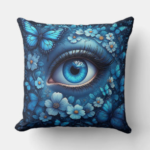 Blue Eye Surrounded By Flowers And Butterflies Throw Pillow
