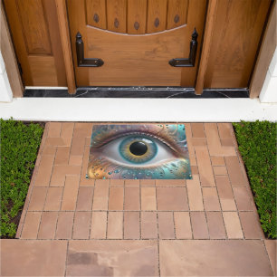 Blue Eyeball Fractal Art, Doormat
