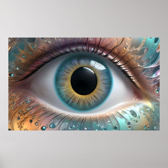 Blue Eyeball Fractal Art, Poster (Front)
