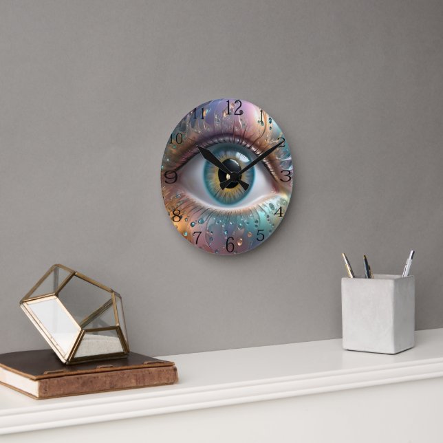 Blue Eyeball Fractal Art, Round Clock (Office)