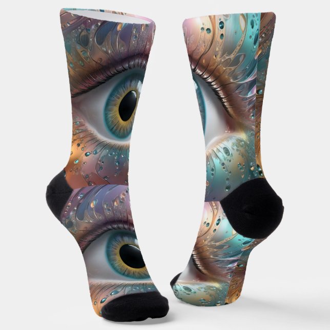 Blue Eyeball Fractal Art, Socks (Angled)