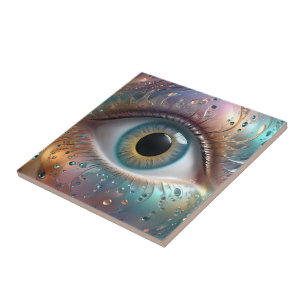Blue Eyeball Fractal Art, Tile