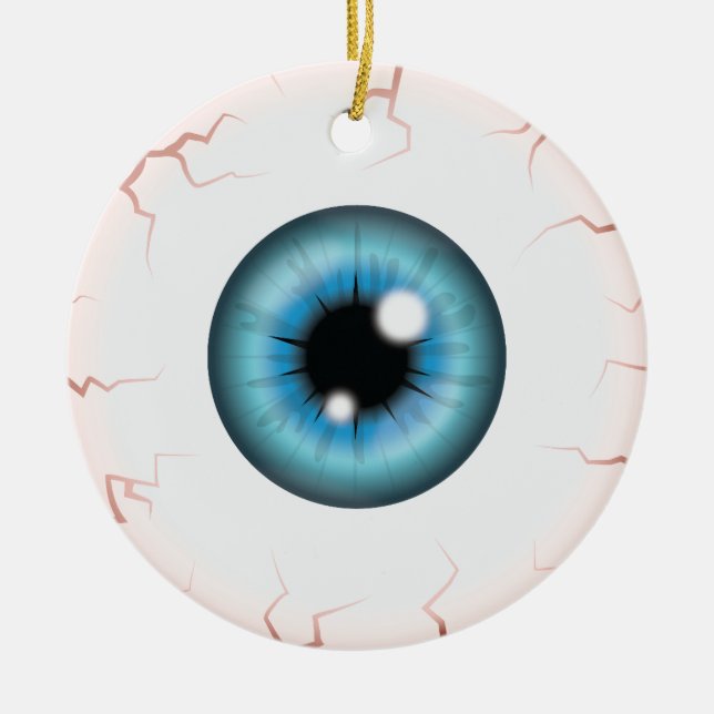 Blue Eyeball With Custom Name Happy Halloween Eye Ceramic Ornament (Front)