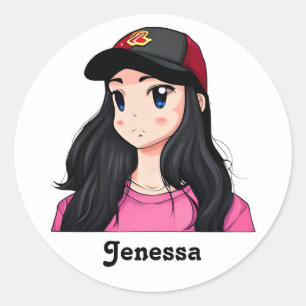 Blue Eyed Black Hair Anime Girl Personalized  Classic Round Sticker