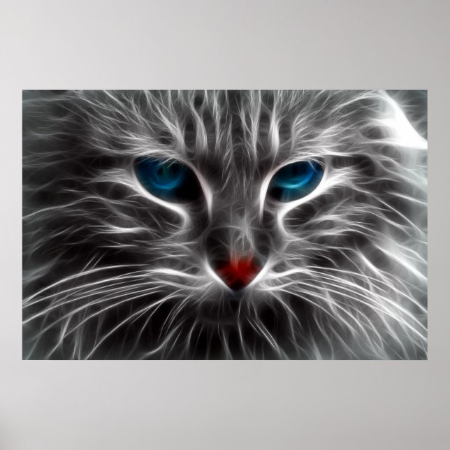 Blue Eyed Cat Animal Photo Nature Wall Poster (Front)