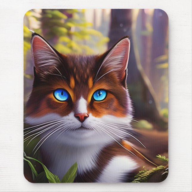 Blue Eyed Cat in the4 Forest Mouse Pad (Front)