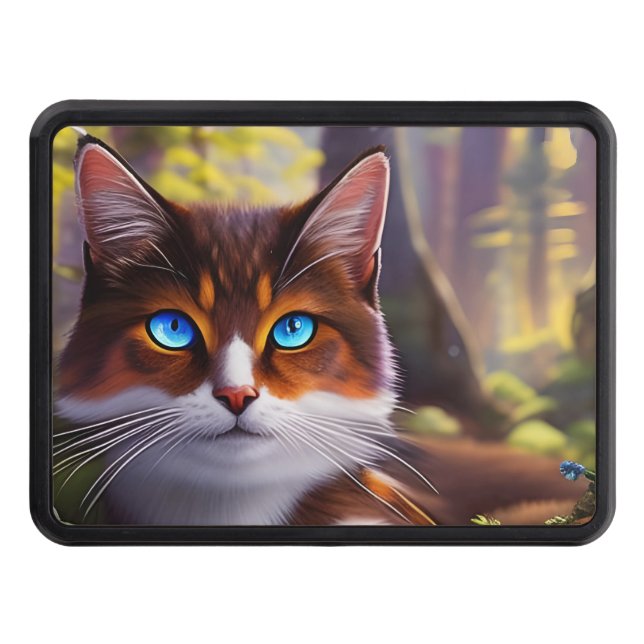 Blue Eyed Cat in the Woods Trailer Hitch Cover (Front)