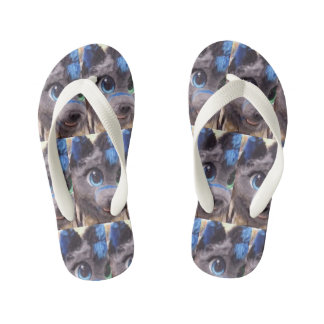 Blue eyed childrens wolf kid's flip flops
