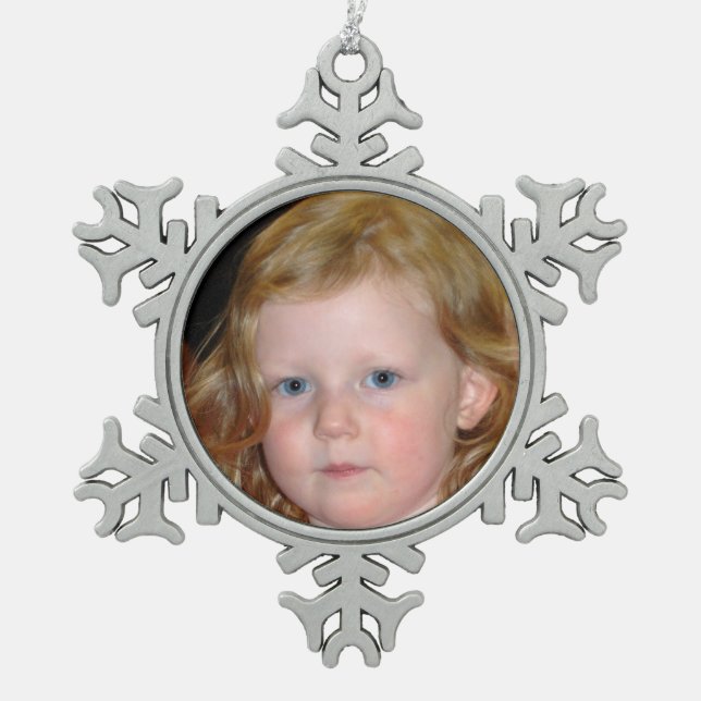 Blue Eyed Christmas Snowflake Pewter Christmas Ornament (Front)