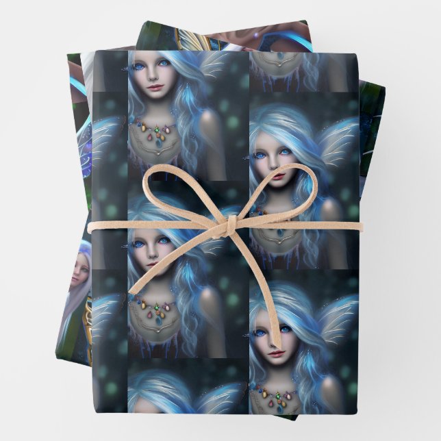 Blue Eyed Fairies | Fairytale Mystical Ethereal Wrapping Paper Sheet (In situ)