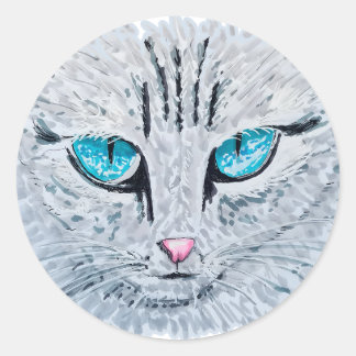 Blue Eyed Fluffy Cat Classic Round Sticker