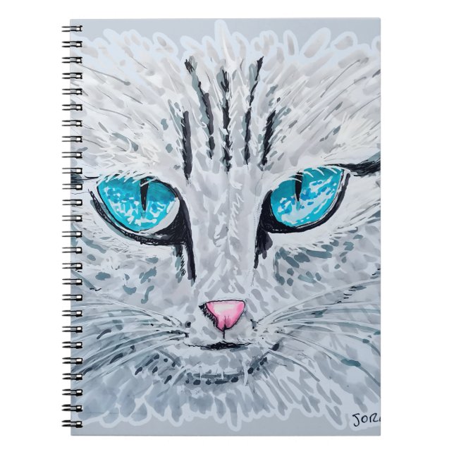 Blue Eyed Fluffy Cat Notebook (Front)