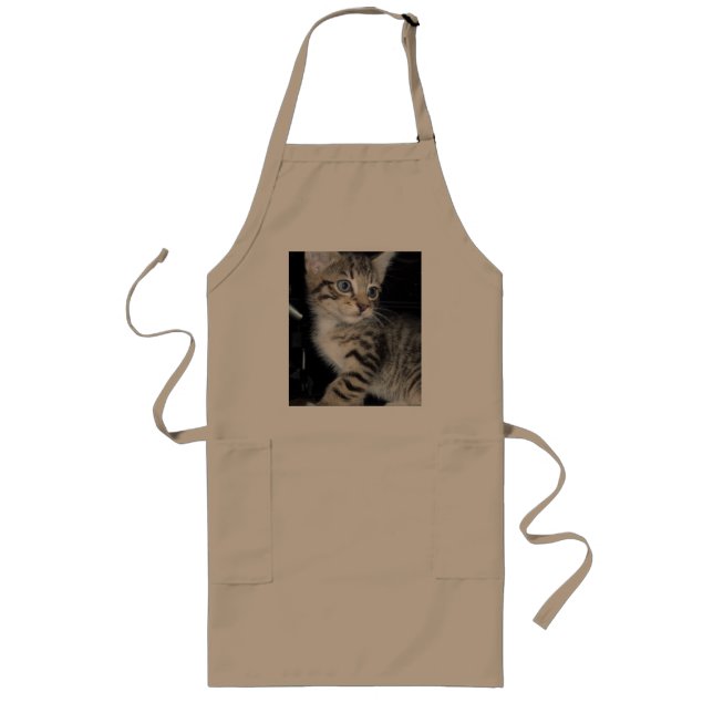 Blue Eyed Fluffy Grey Kitten, Long Apron (Front)