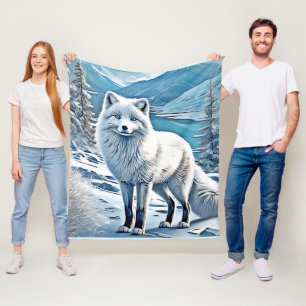 Blue-Eyed Fox Scene Design Fleece Blanket