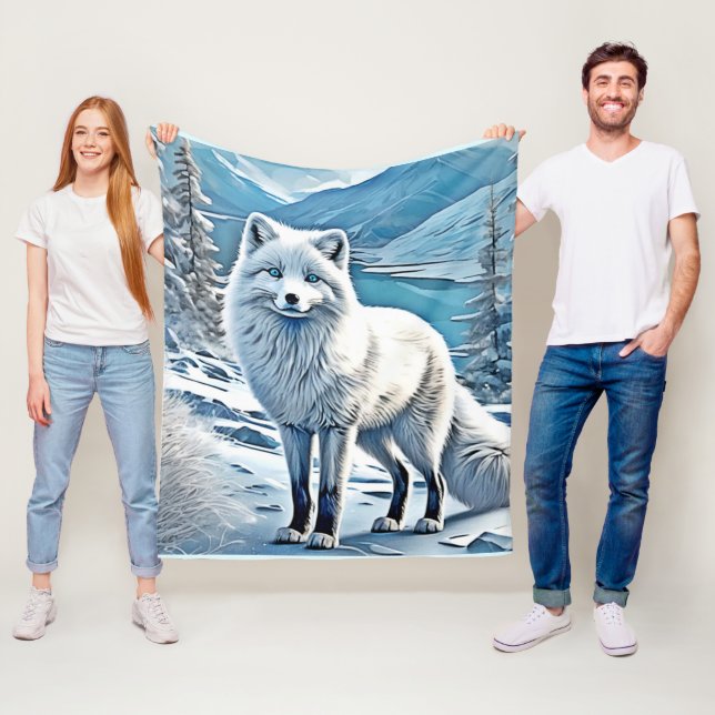 Blue-Eyed Fox Scene Design Fleece Blanket (In Situ)
