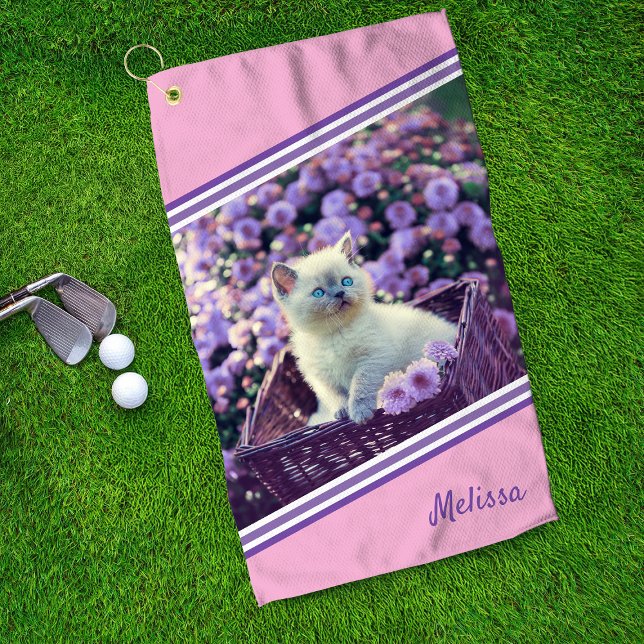 Blue Eyed Kitten Baby Cat In Flowers Personalized Golf Towel (Creator Uploaded)