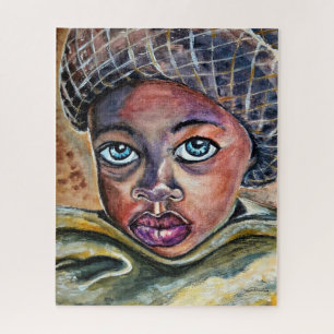 Blue Eyed Little Girl With Hat - Watercolor Art Jigsaw Puzzle