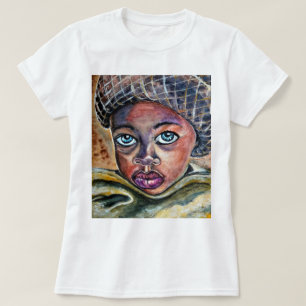 Blue Eyed Little Girl With Hat - Watercolor - Art T-Shirt