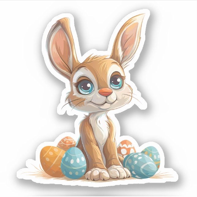 Blue-Eyed Pastel Bunny with Easter Eggs (Front)