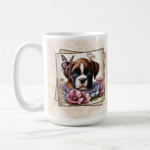 Blue‑Eyed Puppy & Butterfly Floral Coffee Mug