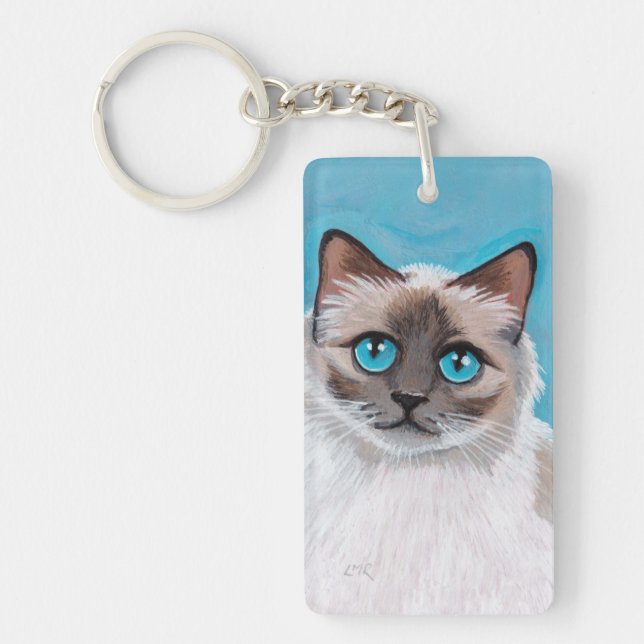 Blue Eyed Ragdoll Cat Portrait Keychain (Front)