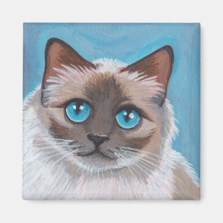 Blue Eyed Ragdoll Cat Portrait Painting Magnet