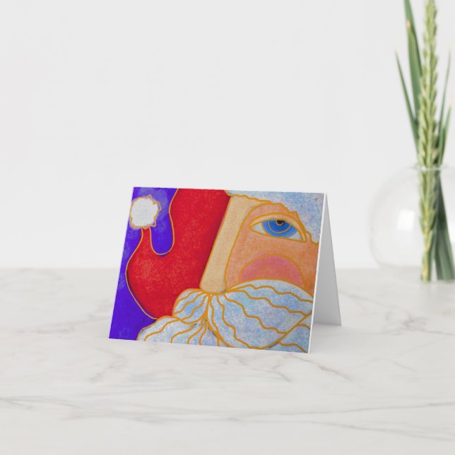 Blue Eyed Santa Claus Abstract Art Card (Front)
