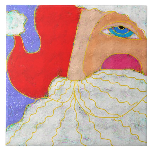 Blue Eyed Santa Claus Abstract Art Tile (Front)