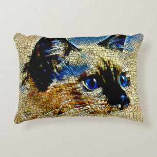 Blue Eyed Siamese Cat Mosaic Tiles Accent Pillow