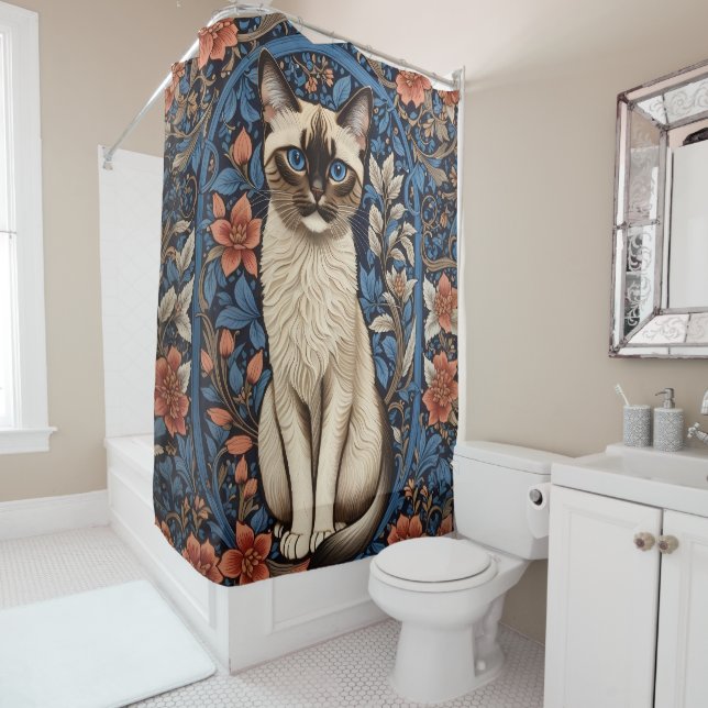 Blue Eyed Siamese Cat William Morris Inspired (In Situ)