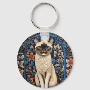 Blue Eyed Siamese Cat William Morris Inspired Keychain