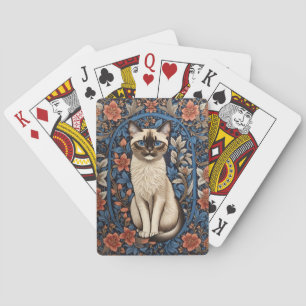 Blue Eyed Siamese Cat William Morris Inspired Playing Cards