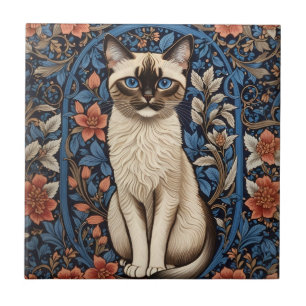 Blue Eyed Siamese Cat William Morris Inspired Tile