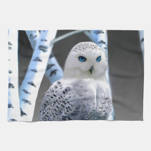 Blue-eyed Snow Owl Kitchen Towel (Horizontal)