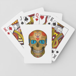 Blue Eyed Sugar Skull Zombie Playing Cards
